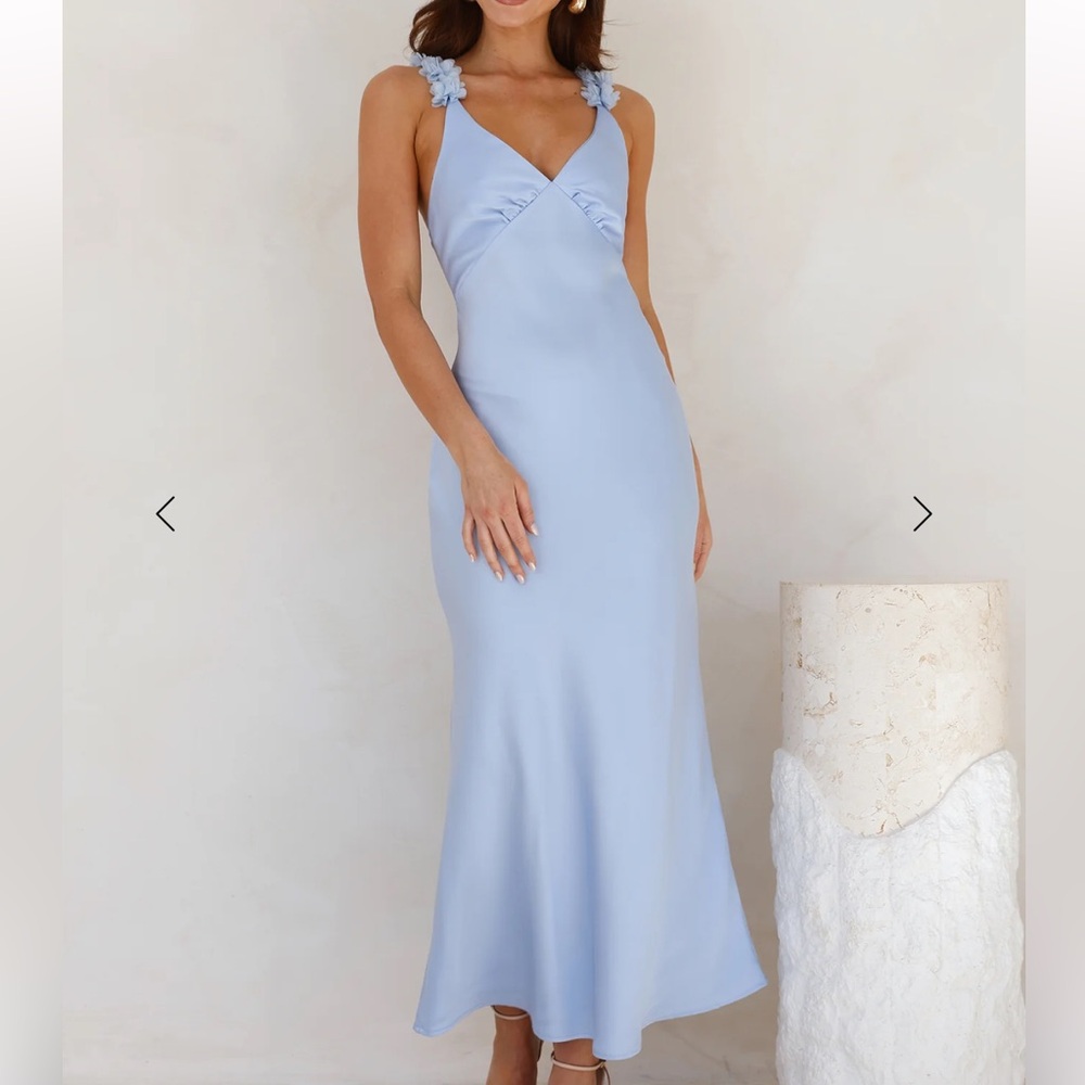 HELLO MOLLY SILKEN TWILIGHT SATIN MAXI DRESS BLUE